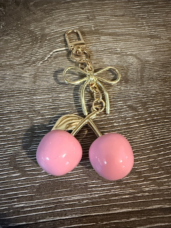 Accessories - Gold Bow and Pink Cherry Bag Charm Keychain New Hangs 4.25”